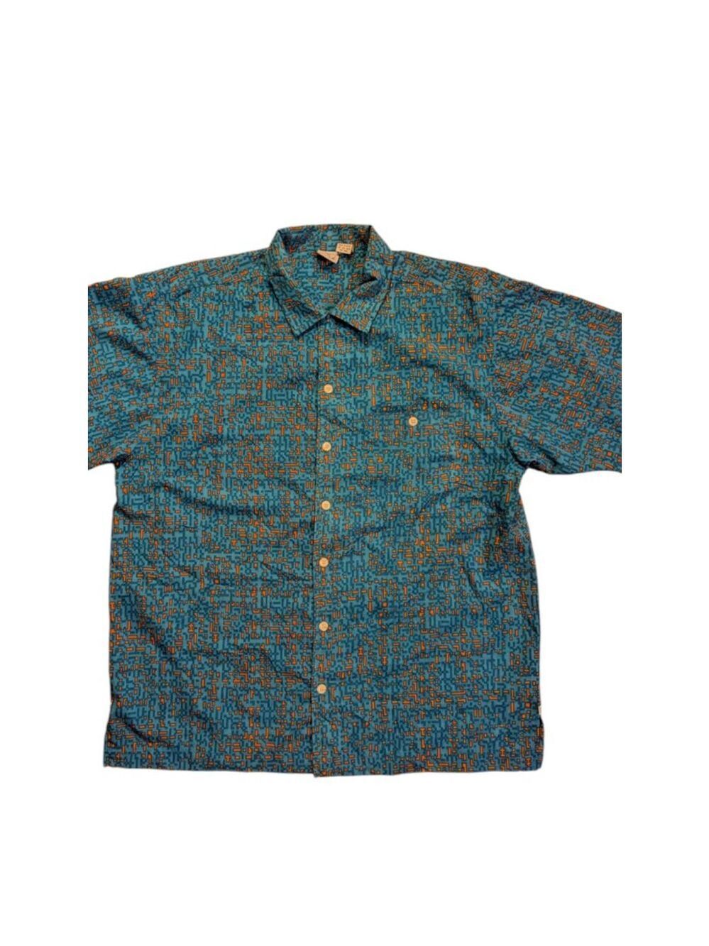 Vintage OP Pixel Button Down Shirt Blue Medium 80s 90s